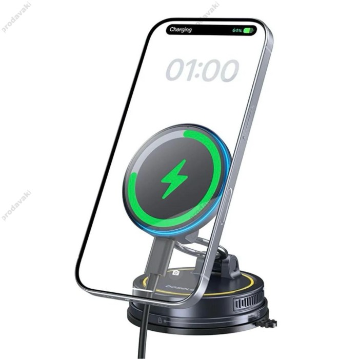 Автомобільний тримач із бездротовою зарядкою Baseus PrimeTrip VC2 Flex Pro Magnetic Wireless Suction Cup Version Black C0013F01